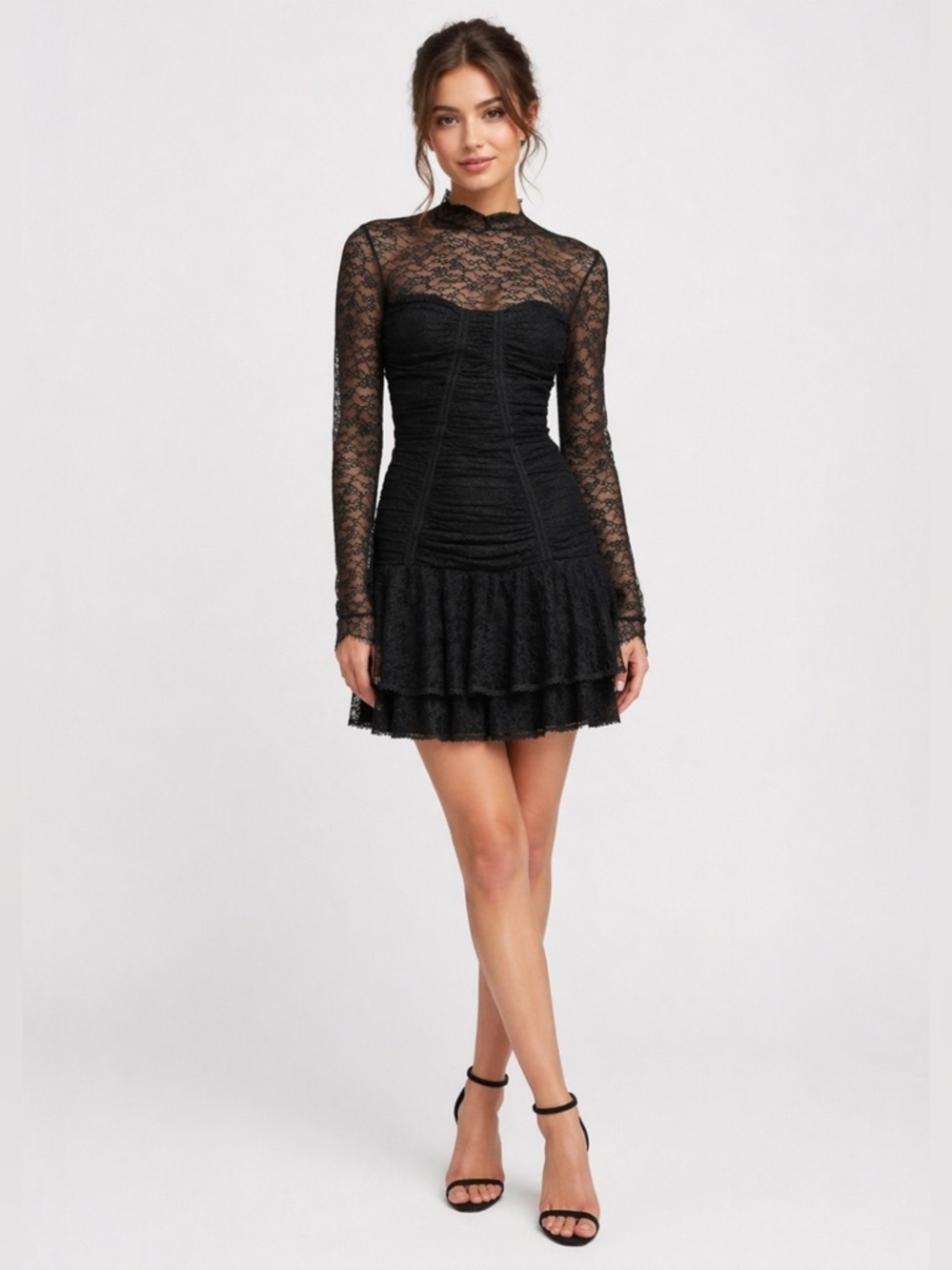 Jonathan Simkhai Black Lace Ruched Mini Dress - Size L